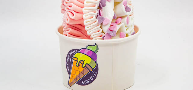 a cup of Ice cream palace ice cream display