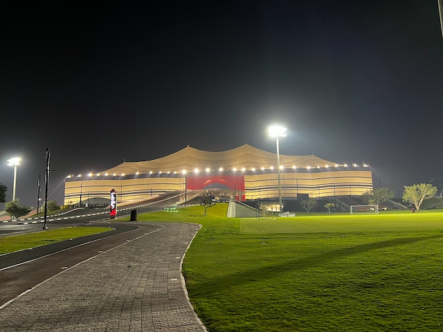 Night view of Al Bayt Stadium