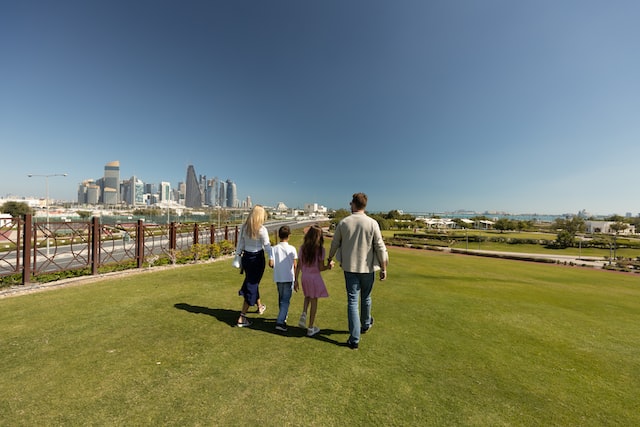 A family walks on the katara hills