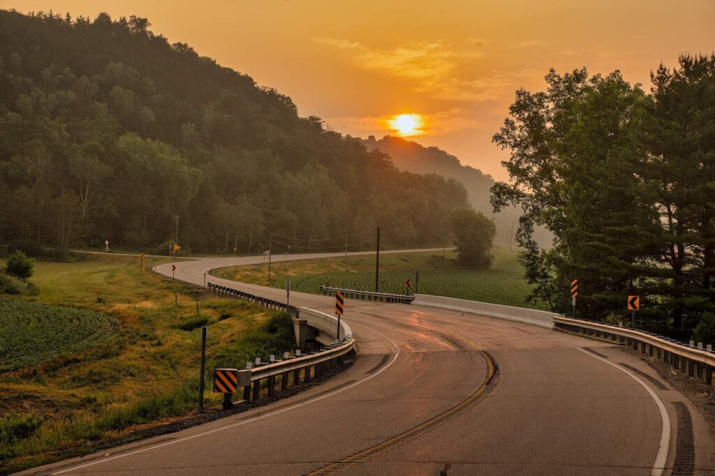A sunrise view on the highway