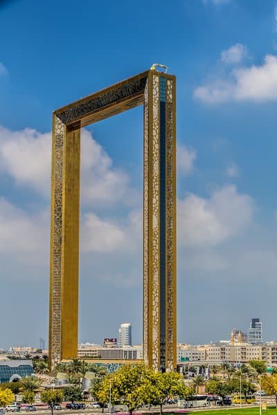 complete view of Dubai frame at day time