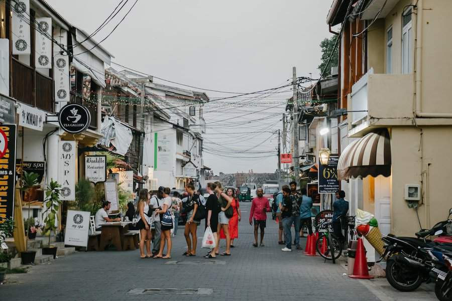 tourists shopping in Pedlar street at Galle fort Sri lanka