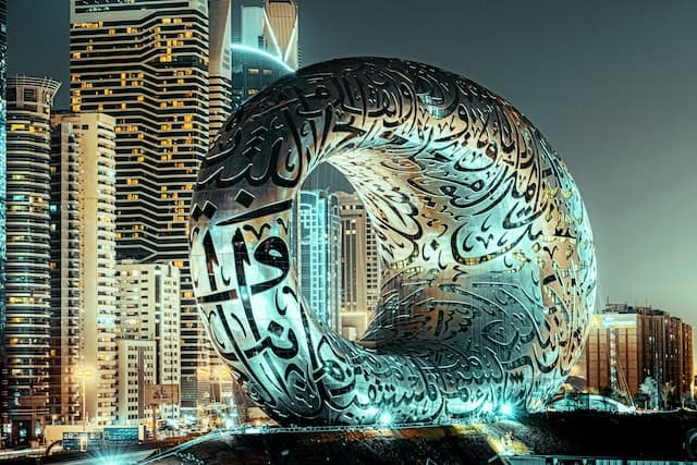 Magnificent night view of Museum of Future Dubai