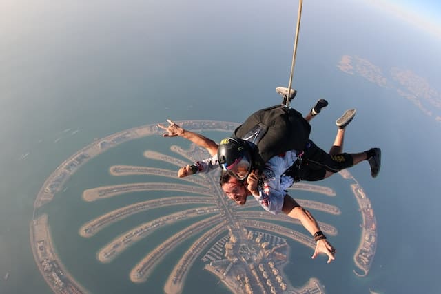Sky diving above the Dubai palm Jumeirah