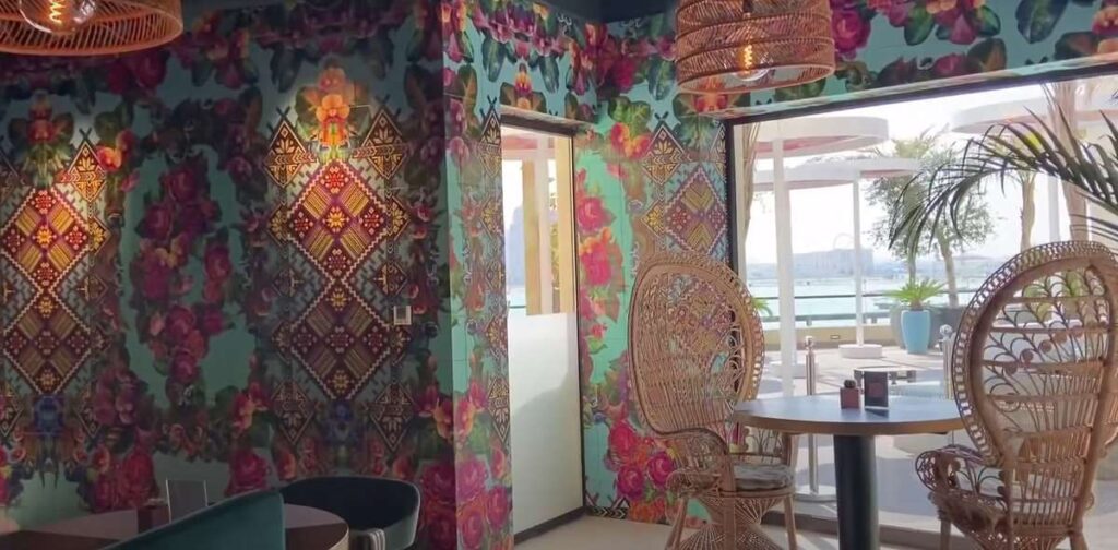 Elegantly designed walls inside the Boho Social Qatar