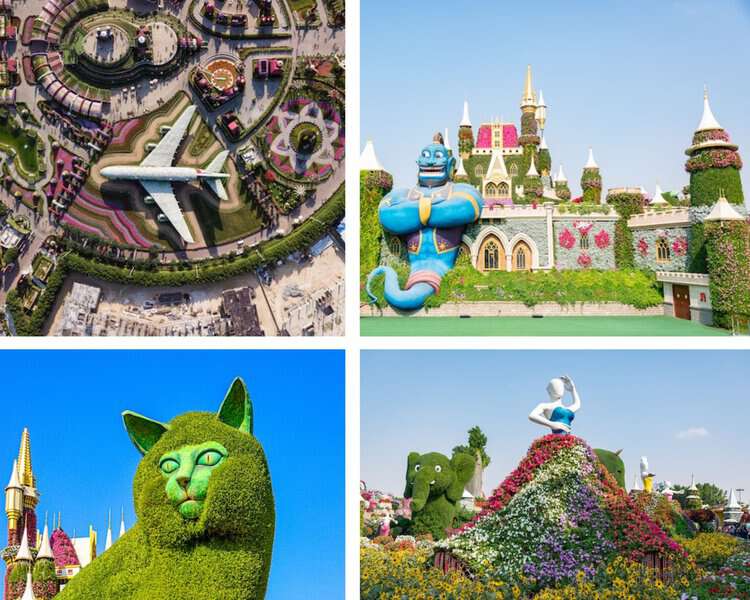 some of the unique floral artworks at the Miracle garden Dubai