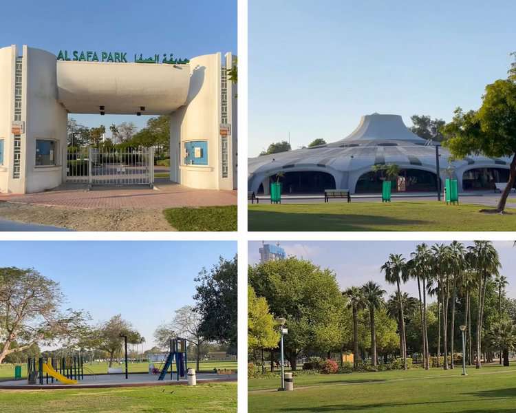 entrance gate and inside view of the Al safa park Dubai