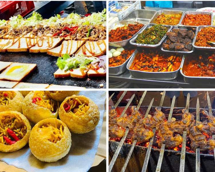 Variety of food displayed at aluthkade street food area in Colombo