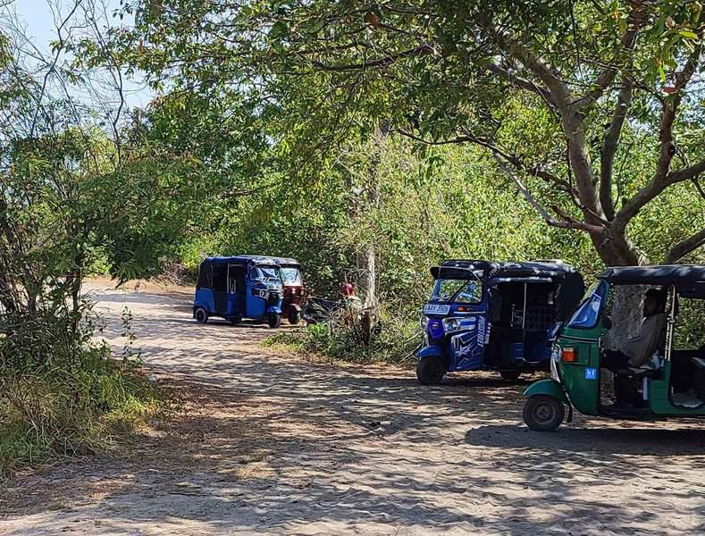 A parking area for Tuk-tuk and motor bikes near the Elephant rock