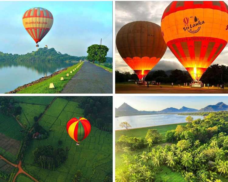 several images of hot air balloon rides near the Sigiriya Rock