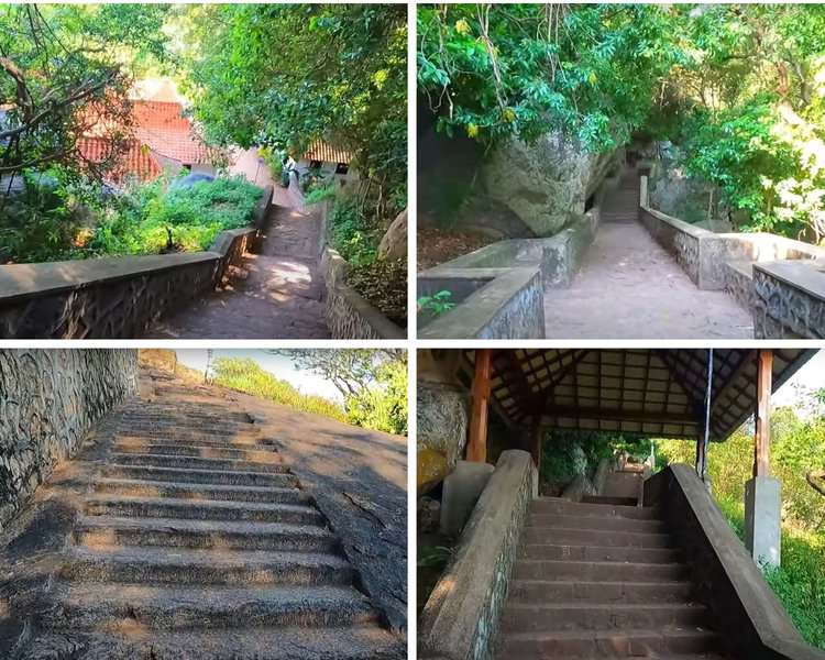 Different types of stairs to the Dambulla cave temple
