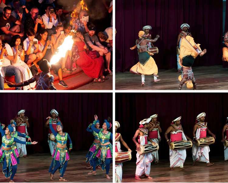 several artists dancing the Kandy cultural Dance shows