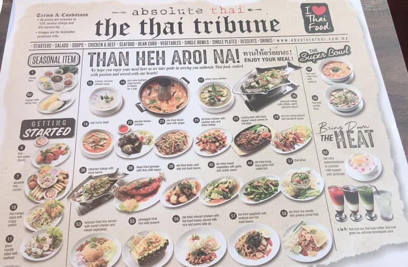 Absolute Thai menu