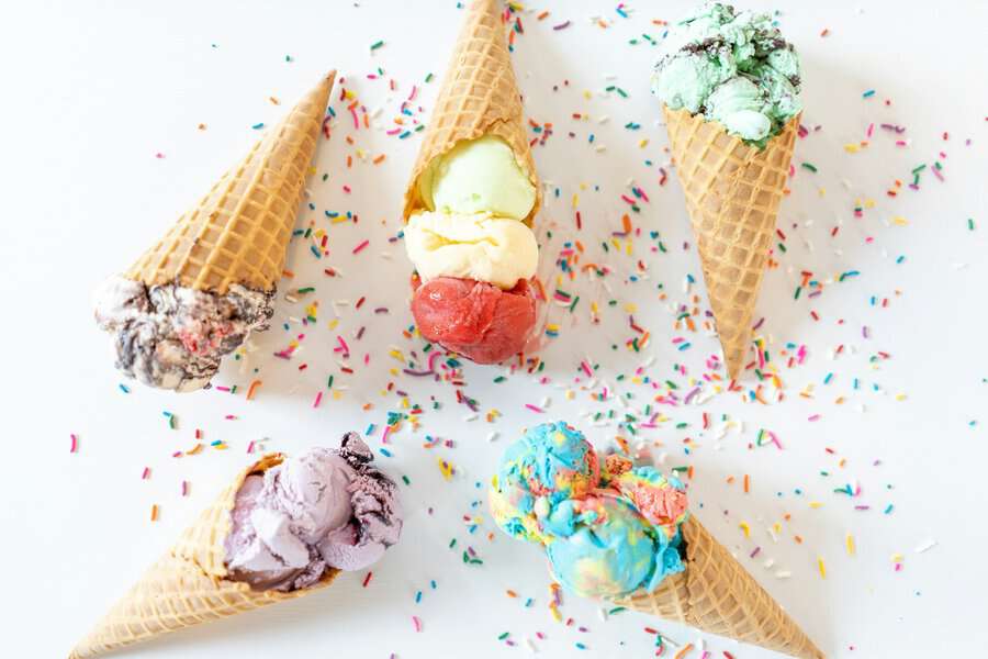 Ice cream cones with variety of flavours