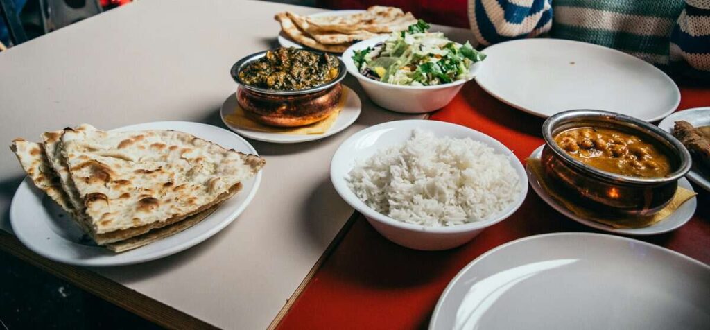 Rice and curry and Naan Rotti